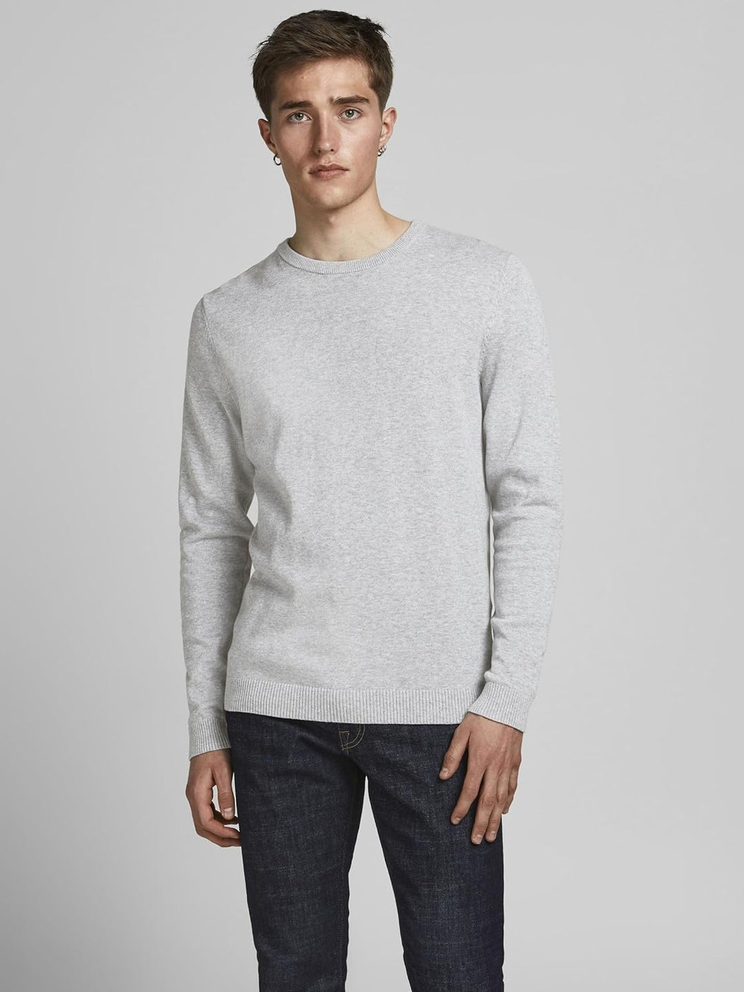 JACK & JONES Male Strickpullover Einfarbig Strickpullover Light Grey Melange L Klassisch, Light Grey