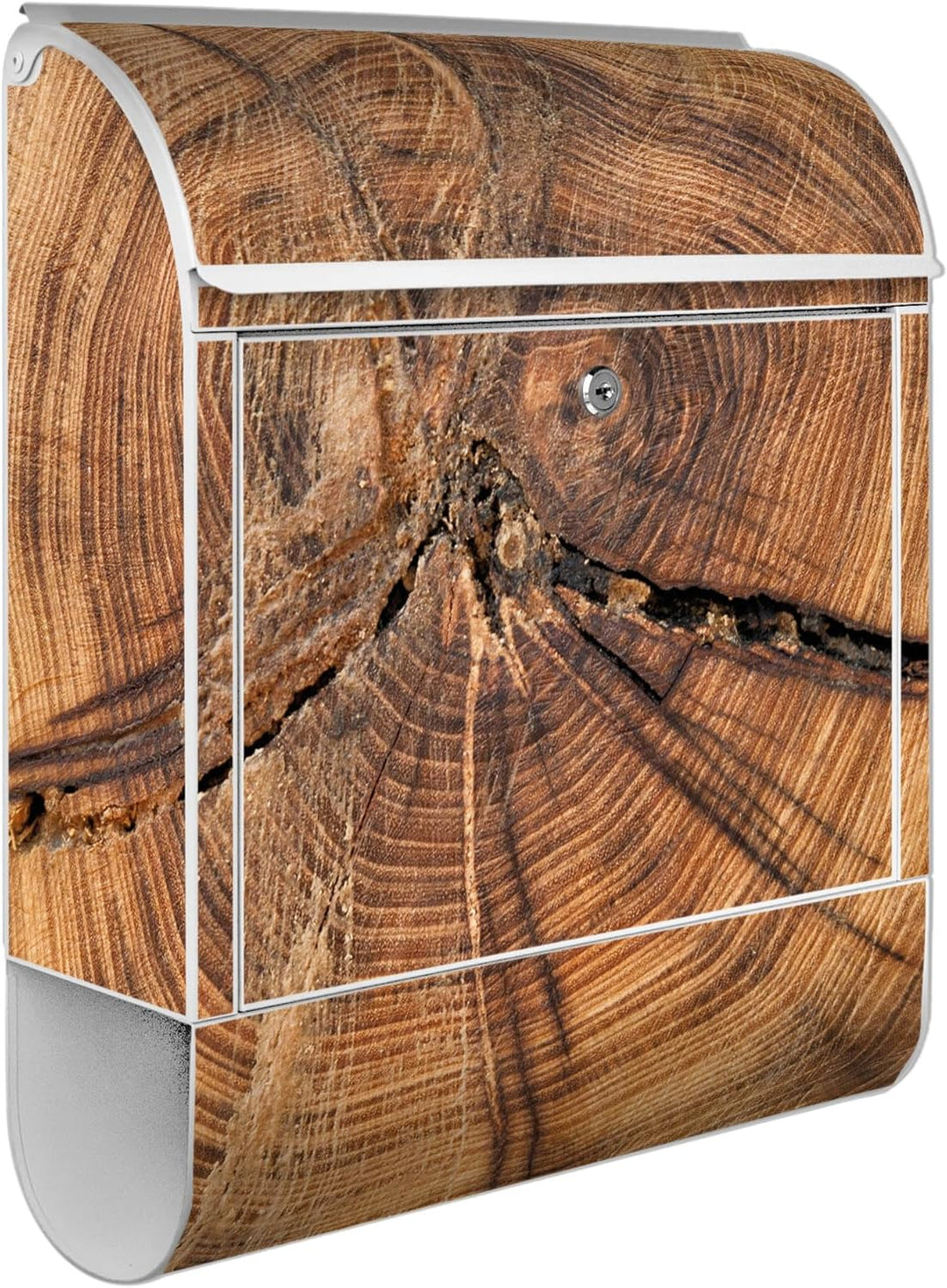 banjado® Design Briefkasten mit Motiv Jahresringe 39x47x14cm &amp; 2 Schlüssel - Briefkasten Stahl weiss