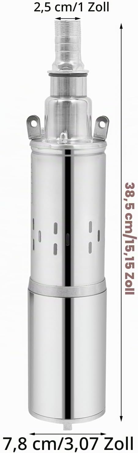 12V/24V Edelstahl Solar-Tauchpump Leise Tiefbrunnenpumpe 25L/min max. Förderhöhe 30m,Ø78mm Sandvertr