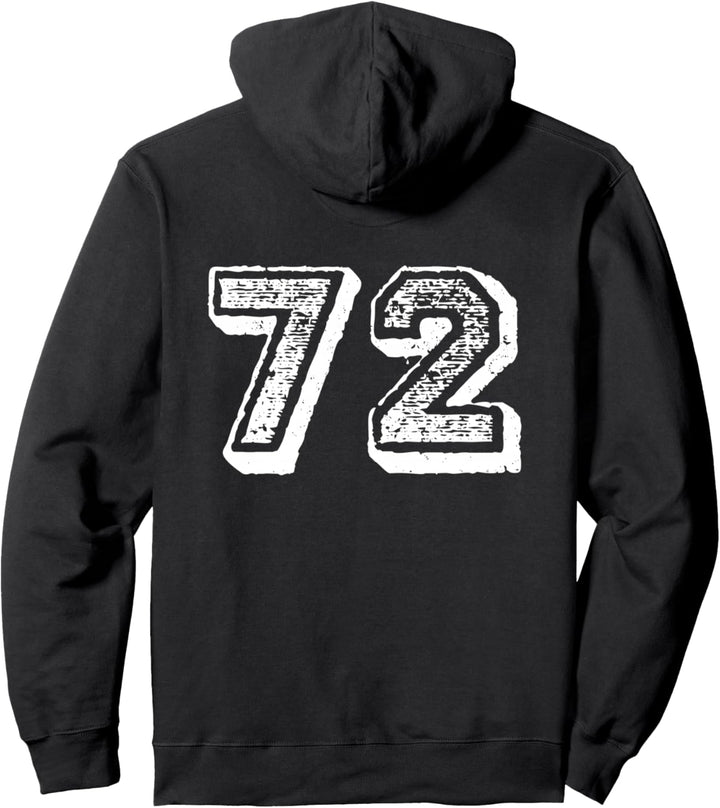 Number 72 Sports Jersey Player #72 Fan BACK PRINT Vintage Pullover Hoodie