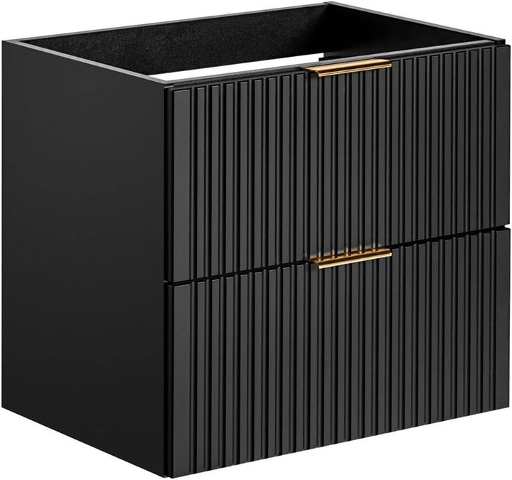 Lomadox Badezimmermöbel Waschtisch-Unterschrank 60cm matt schwarz mit gerilllter Front Waschbeckensc