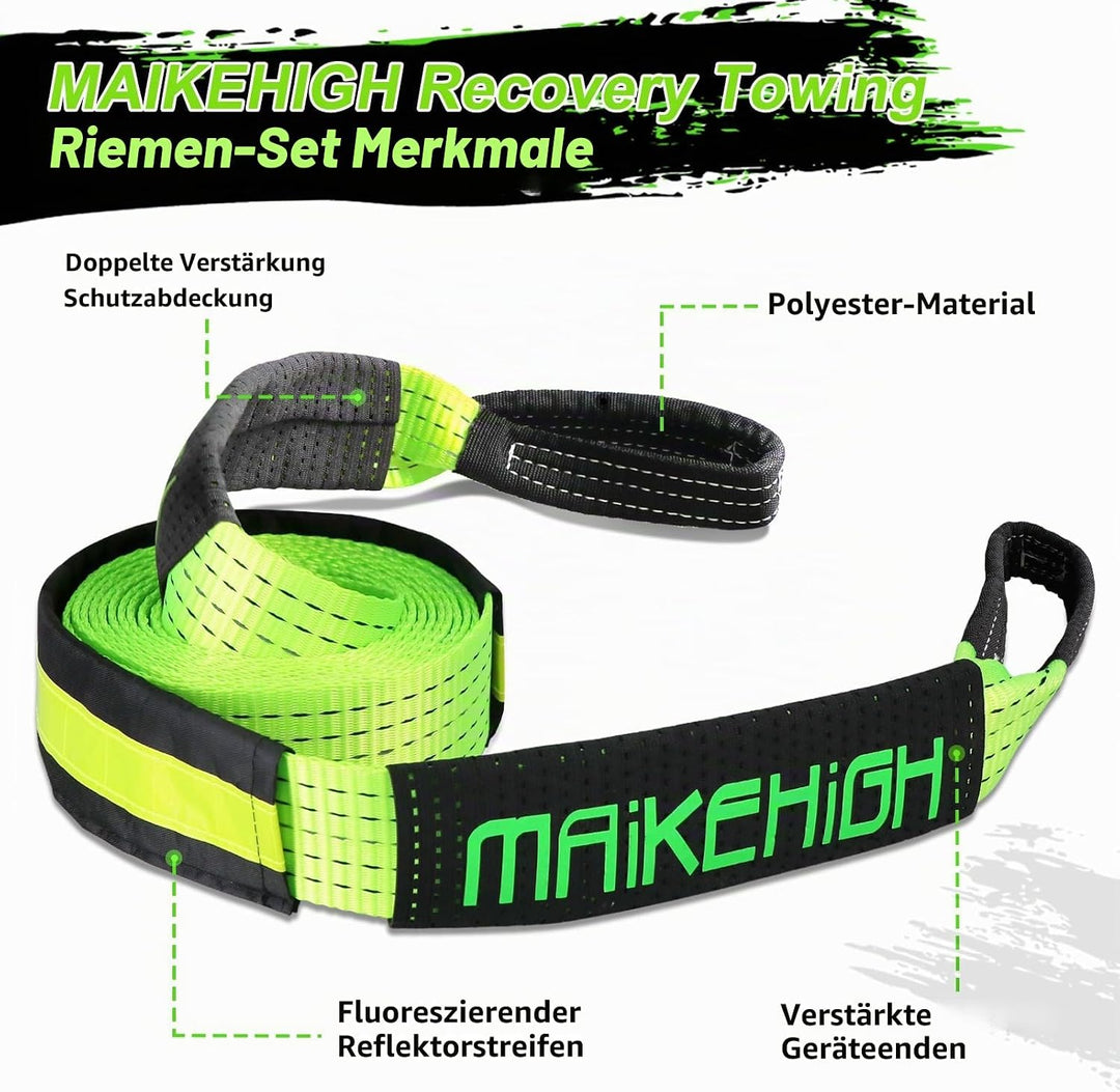 MAIKEHIGH Abschleppseil 5M x 5cm, 10 Tonnen (22,000 Lbs) Tow Rope Kit Für Off-Road Recovery mit 2 Ve