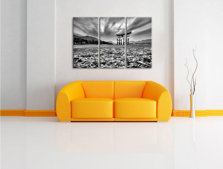 Pixxprint Monocrome, Torii in Hiroshima Japan 3-Teiler Leinwandbild 120x80 Bild auf Leinwand