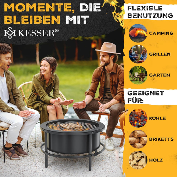 KESSER® Feuerschale mit Grillrost Ø65cm Feuerkorb 0,6mm Kaltveredelter Stahl | Mobile Feuertonne mit