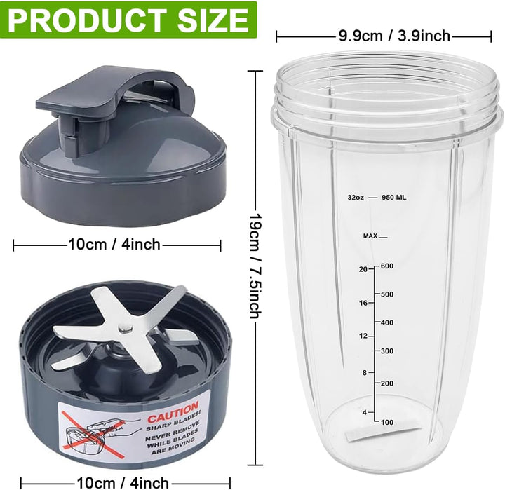 Ersatzteile Zubehör für Nutribullet Mixer, Extraktor Klinge und 950ml Becher mit Flip-Top Becherdeck