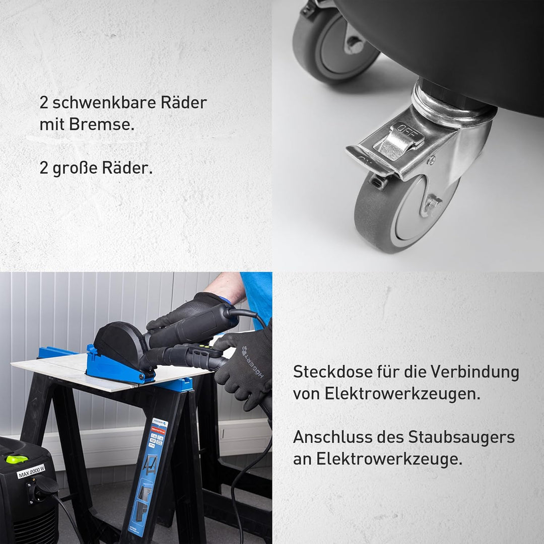 Högert Technik – Nass- und Trockensauger 30 L mit automatischer Filterreinigung, Funkfernbedienung,