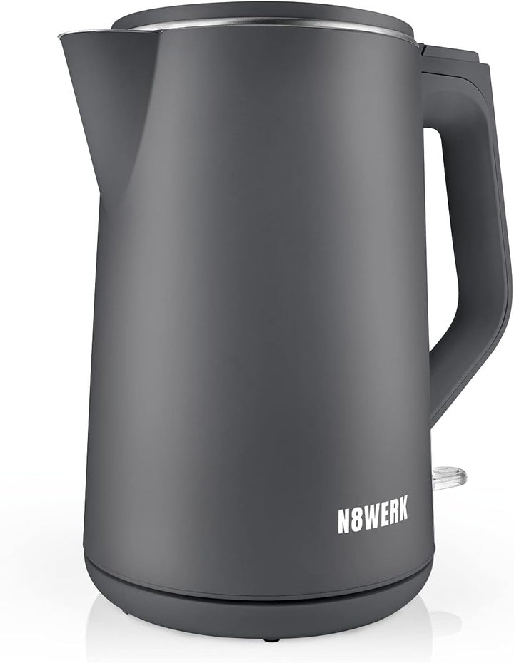 N8WERK Wasserkocher mit Doppelwand-Design in der Nordic Grey Edition | Fassungsvermögen 1,5 Liter, k