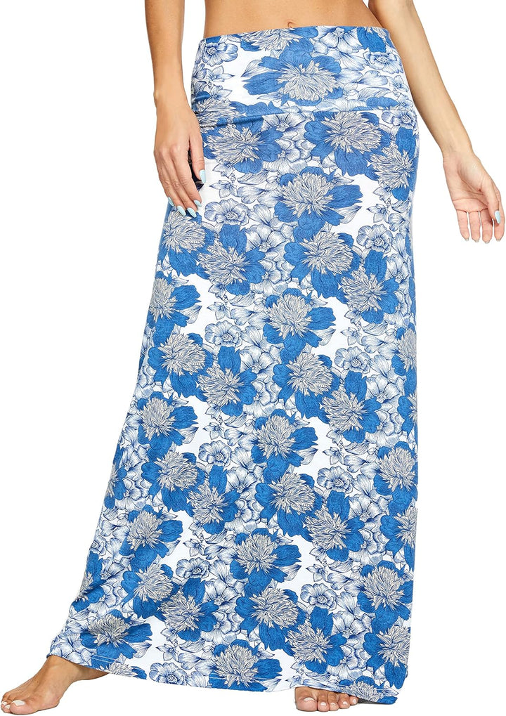 EXCHIC Damen Sommer Strand Pull On Boho Yoga Lange Rock Stretch High Taille Maxi Rock XL 13, XL 13