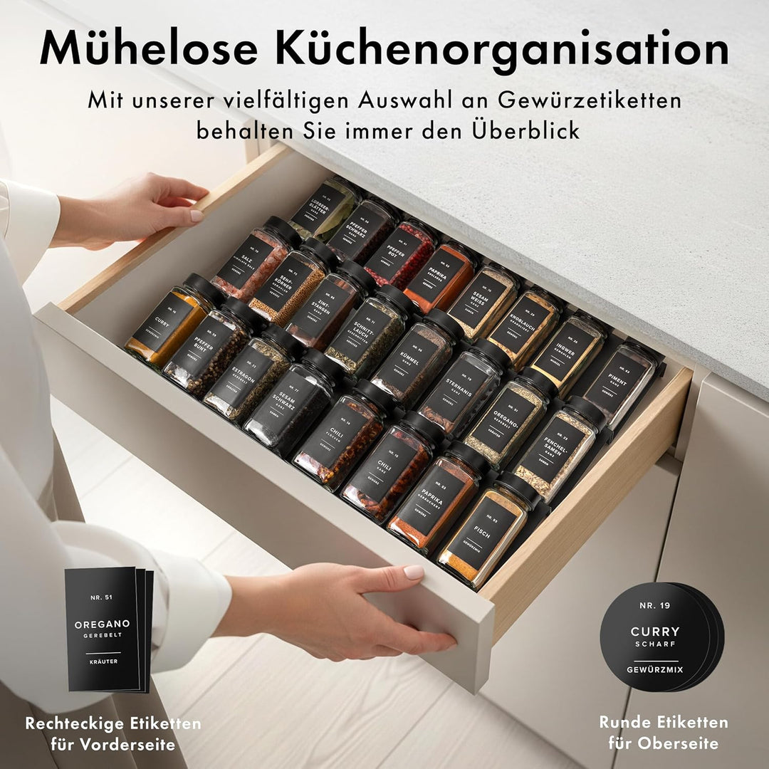 EDELHAUS Gewürzgläser Eckig Set mit Edelstahl Deckel Schwarz (24 x 120ml) Gewürzstreuer mit Streuein