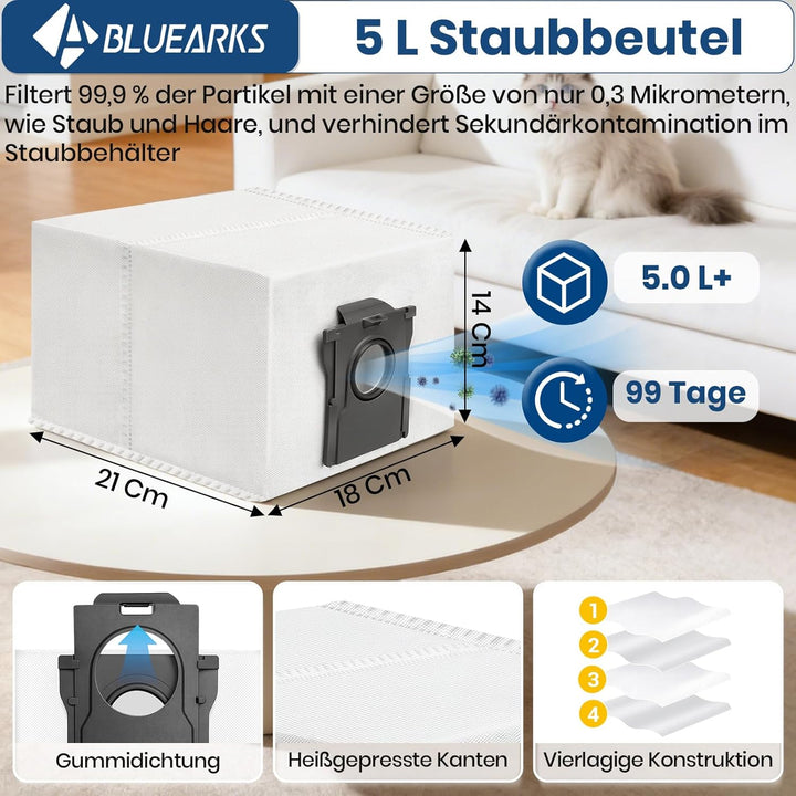 Bluearks 24 Stück Zubehör für Dreame D20 Pro Plus Saugroboter, Bestehend Aus 2 Hauptbürste,4 Wischtü