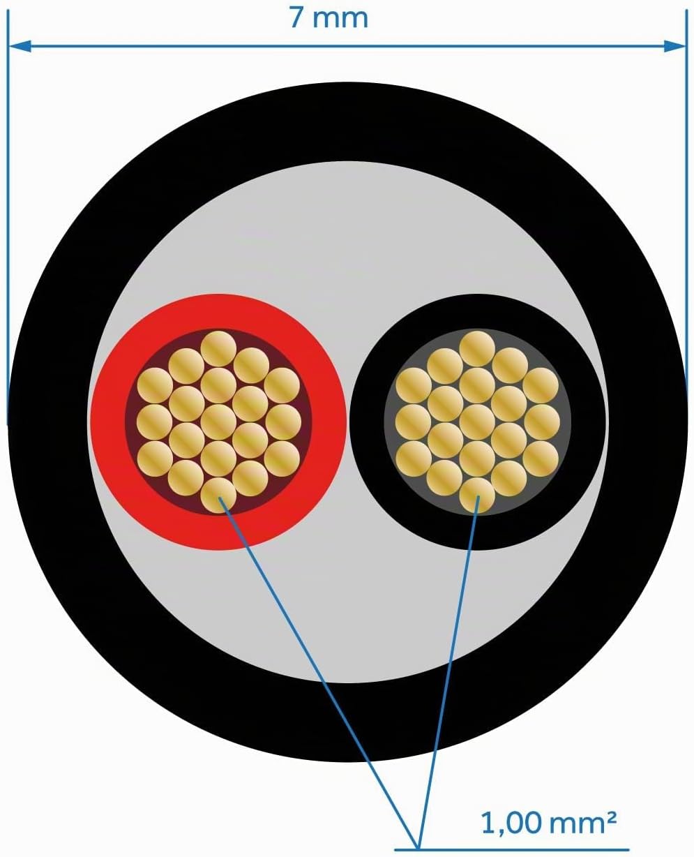 Fahrzeugleitung Anhängerkabel Rund oder Flach Kabel rot/schwarz 2X 0,75 1,0 1,5 mm² 2-adrig 6-24 Vol