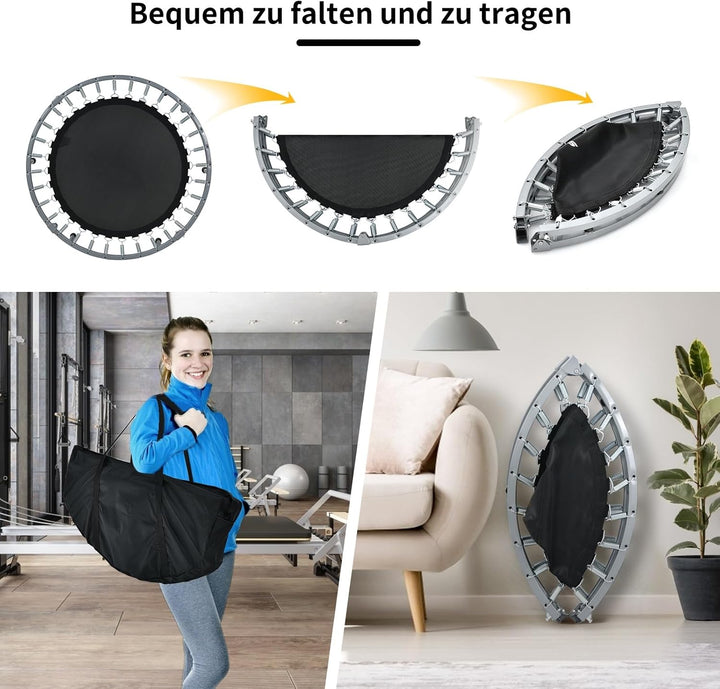 GOPLUS Fitnesstrampolin Indoor, φ101cm Mini Trampolin mit höhenverstellbarer Haltegriff, klappbares