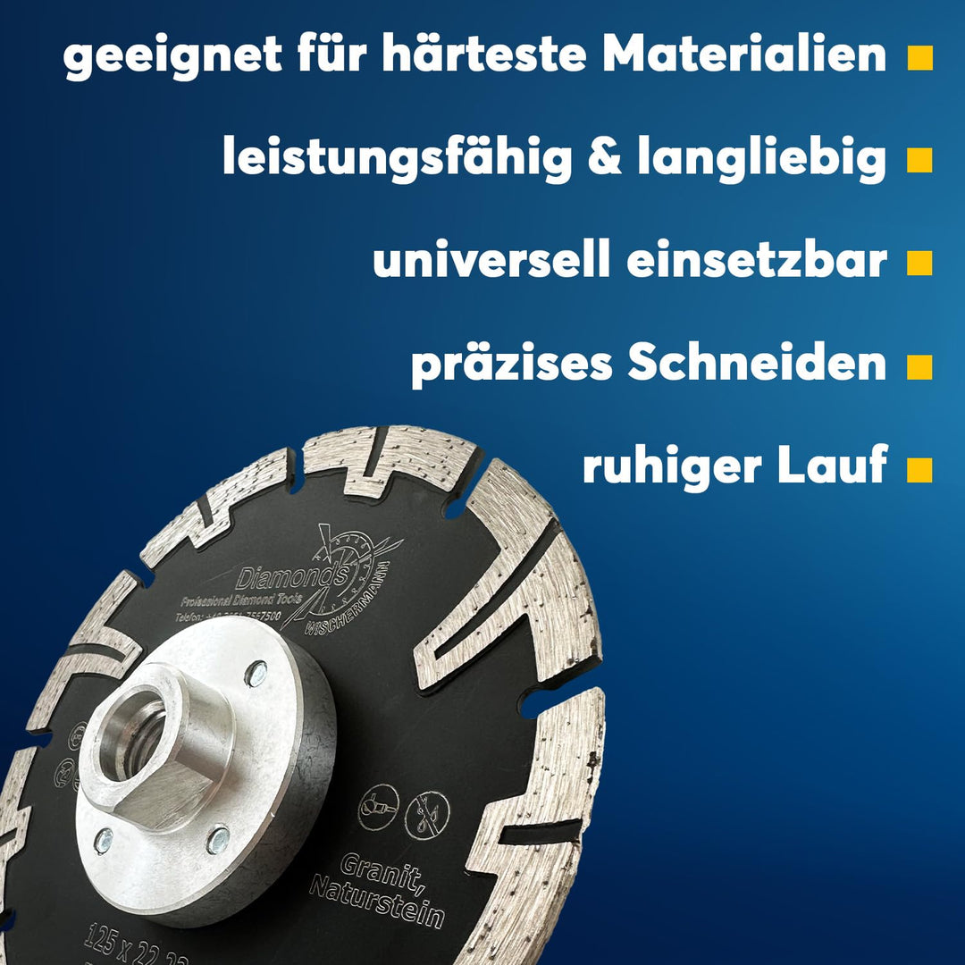 EDW Profi Spezial Speed T Granit Diamant-Trennscheibe 125 mm mit Winkelschleifer Flansch M14 Naturst