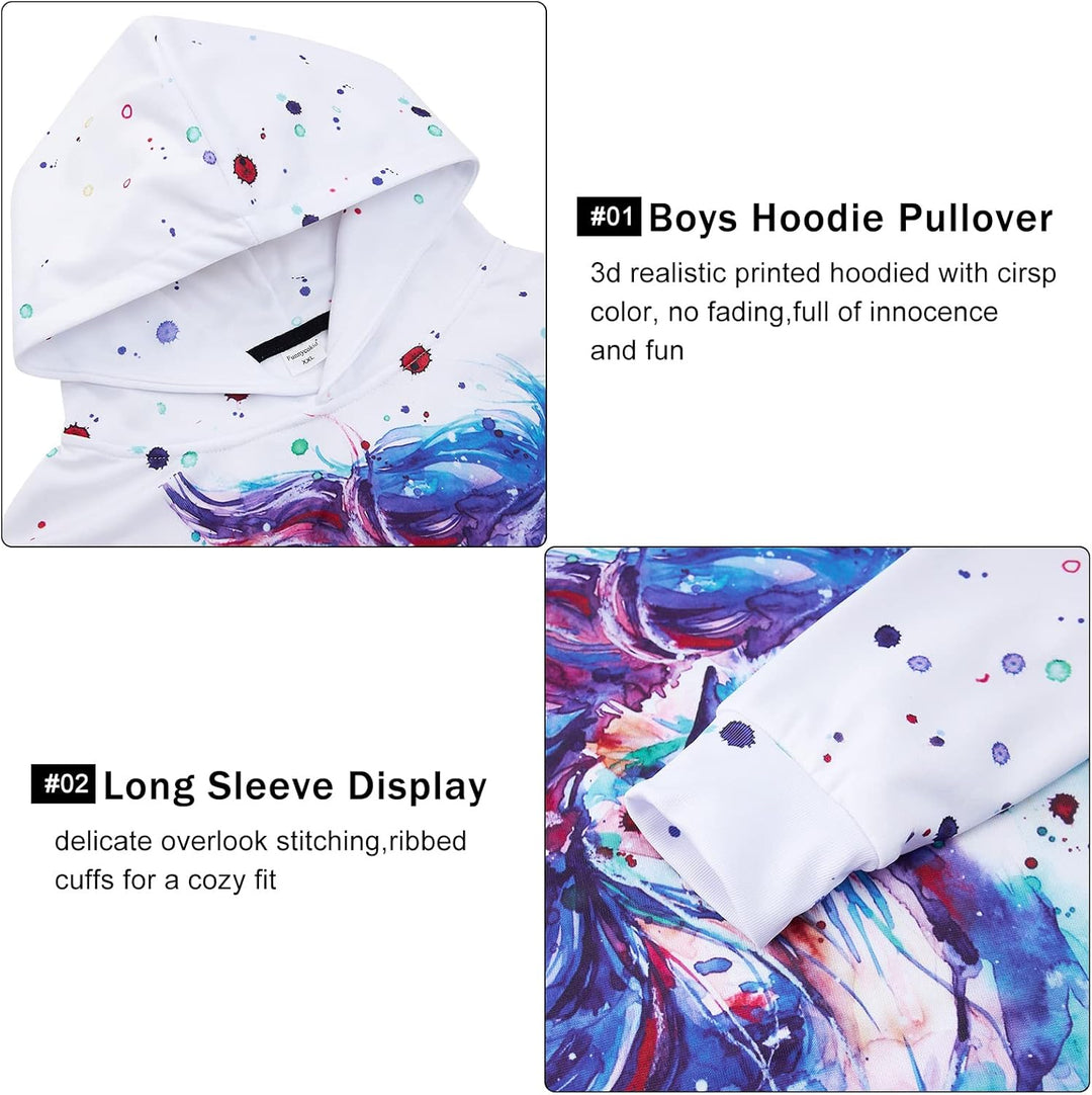 Loveternal Kinder Hoodie 3D Druck Kapuzenpullover Jungen Mädchen Langarm Pullover Mit Taschen 5-13 J