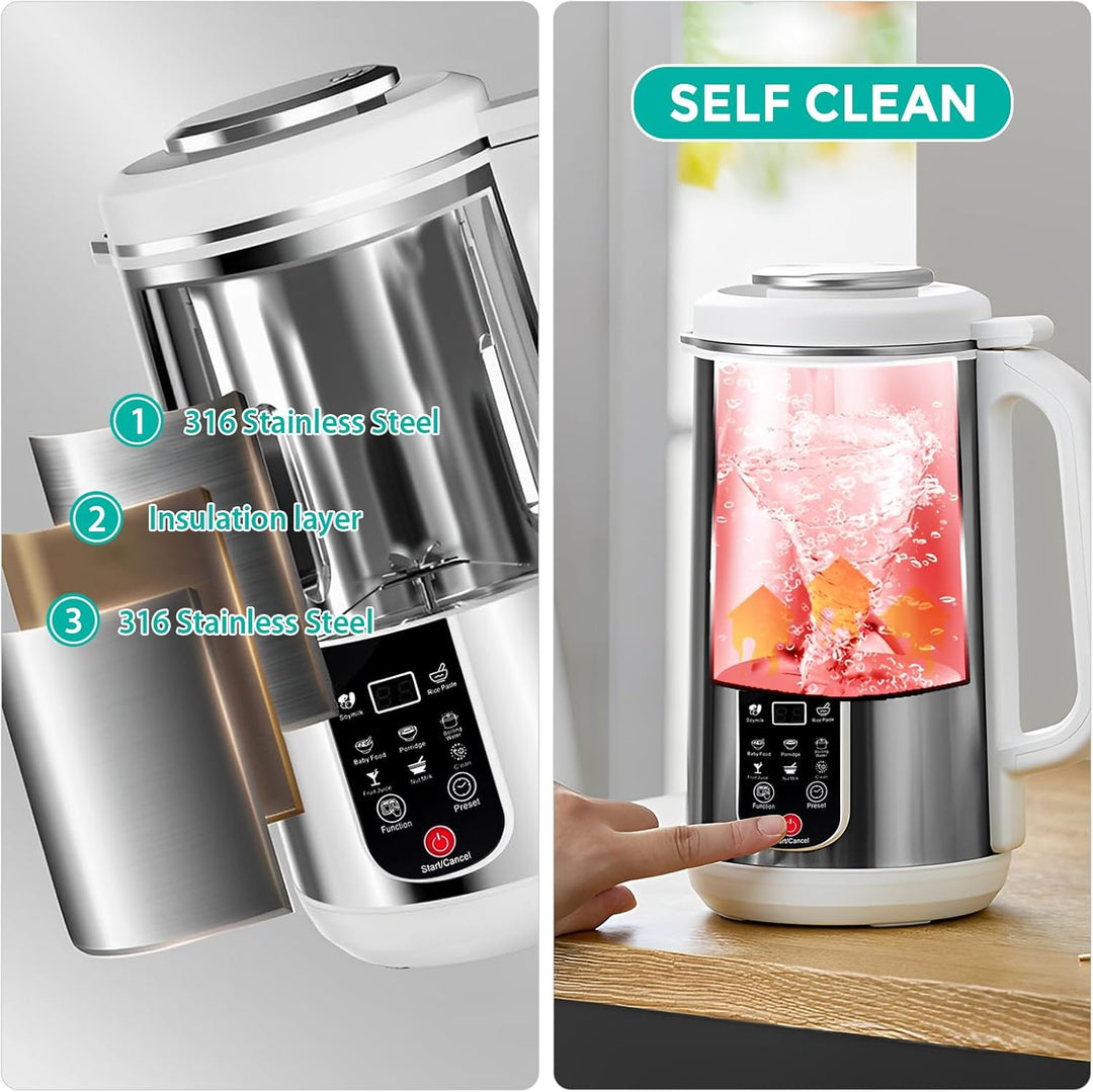 Sojamilch Maschine,Pflanzenmilchbereiter 1200ml, Multifunktionaler Hafermilch Maschine für Hausgemac