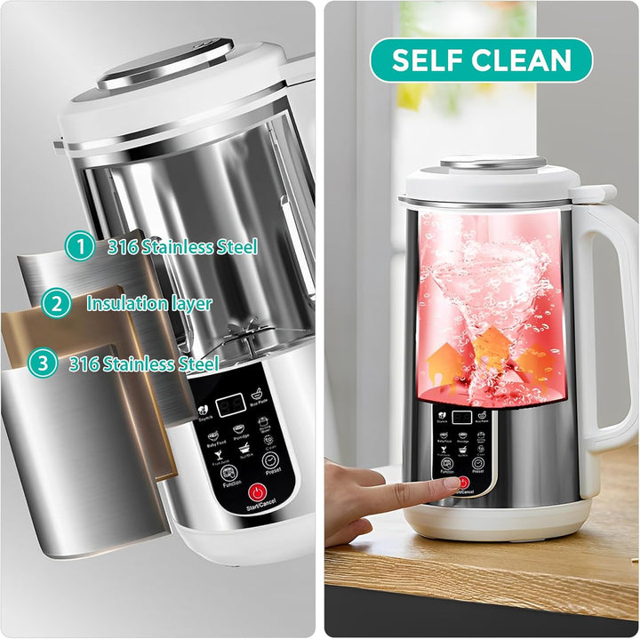 Sojamilch Maschine,Pflanzenmilchbereiter 1200ml, Multifunktionaler Hafermilch Maschine für Hausgemac