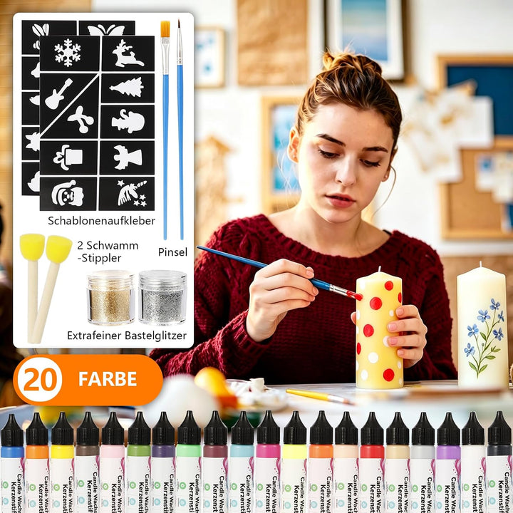 TSKER 20 Stück 30 ml Kerzenstifte, Kerzen Bemalen Set (20 Farben)