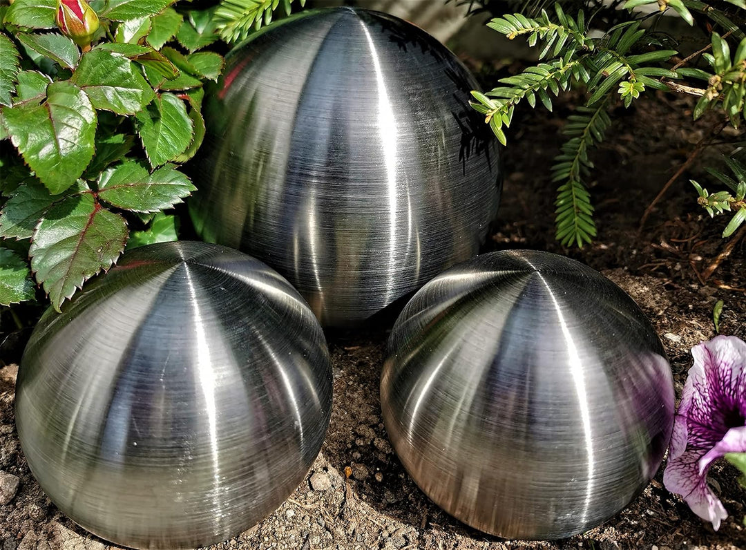 Dekokugel schwarz matt gebürstet 3er Set 15-10-10 cm aus Edelstahl Kugel Dekorationskugel Gartenkuge