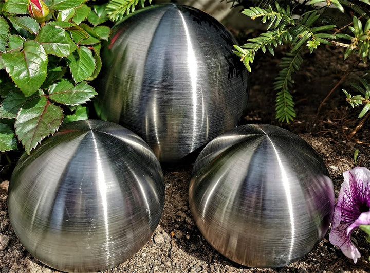 Dekokugel schwarz matt gebürstet 3er Set 15-10-10 cm aus Edelstahl Kugel Dekorationskugel Gartenkuge