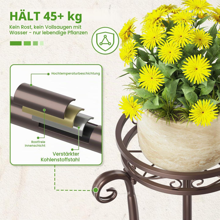 3 Etagen Blumenständer Pflanzenständer Blumenetagere Pflanzenregal aus Metall für grosse Töpfe Indoo