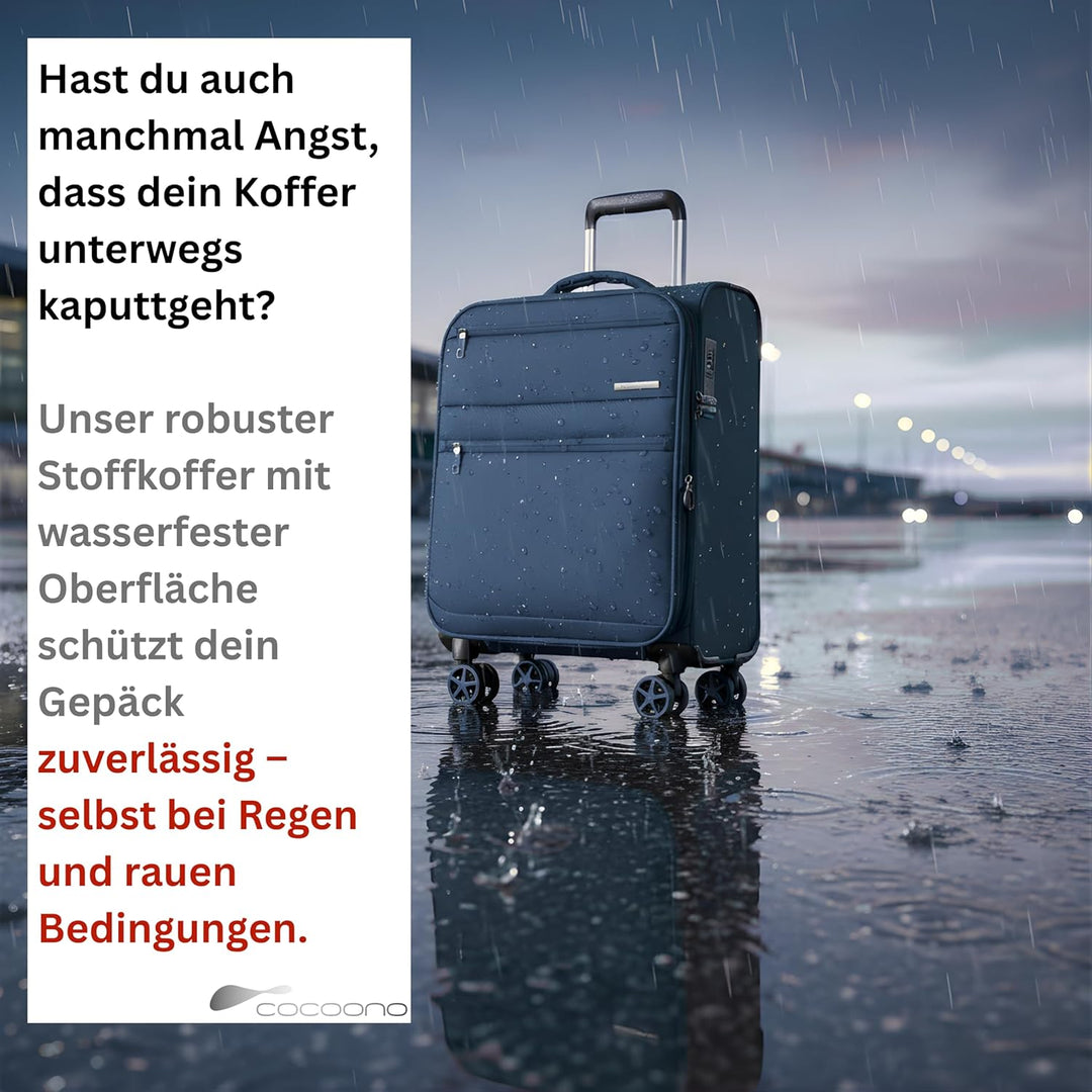 Cocoono Handgepäck Koffer 55x40x20 – Leichter Stoff Reisekoffer mit Rollen, TSA-Schloss, erweiterbar