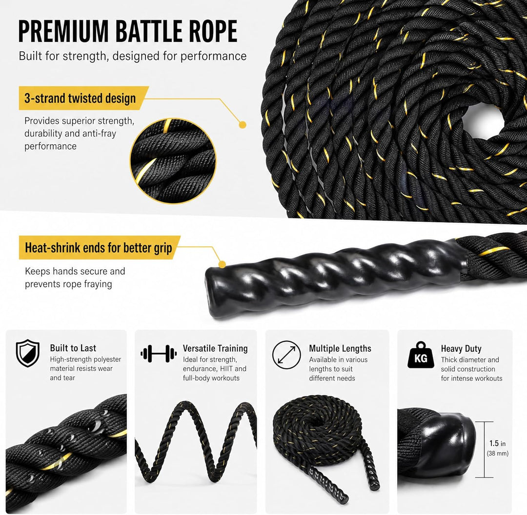 Signature Fitness Battle Rope Poly Dacron 3,8 cm Durchmesser Poly Dacron 9,2 m, 12,4 m, 15,2 m Länge