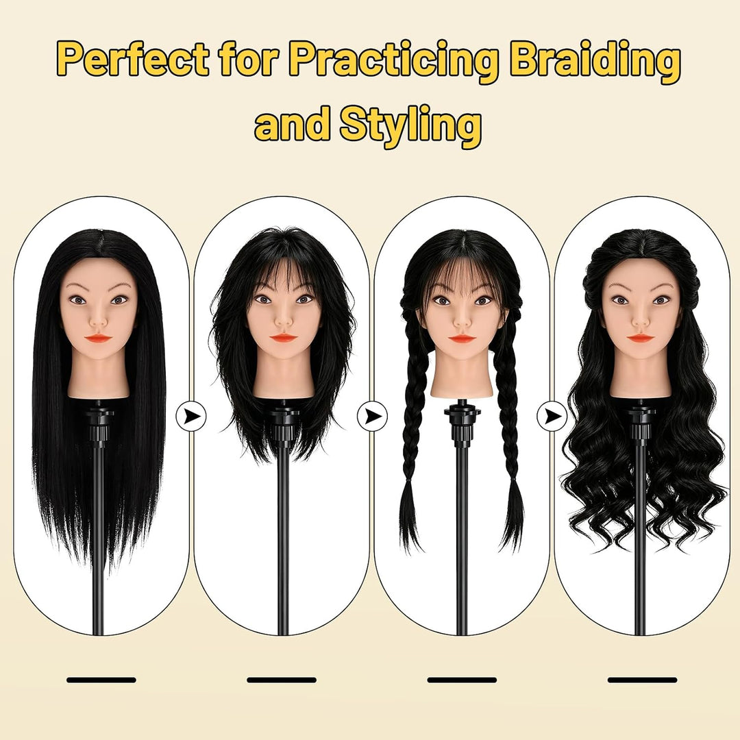 Yofuly 18Inch Trainingsköpfe für Friseure Übungskopf, 100% Echthaar Kosmetik Schaufensterpuppenkopf