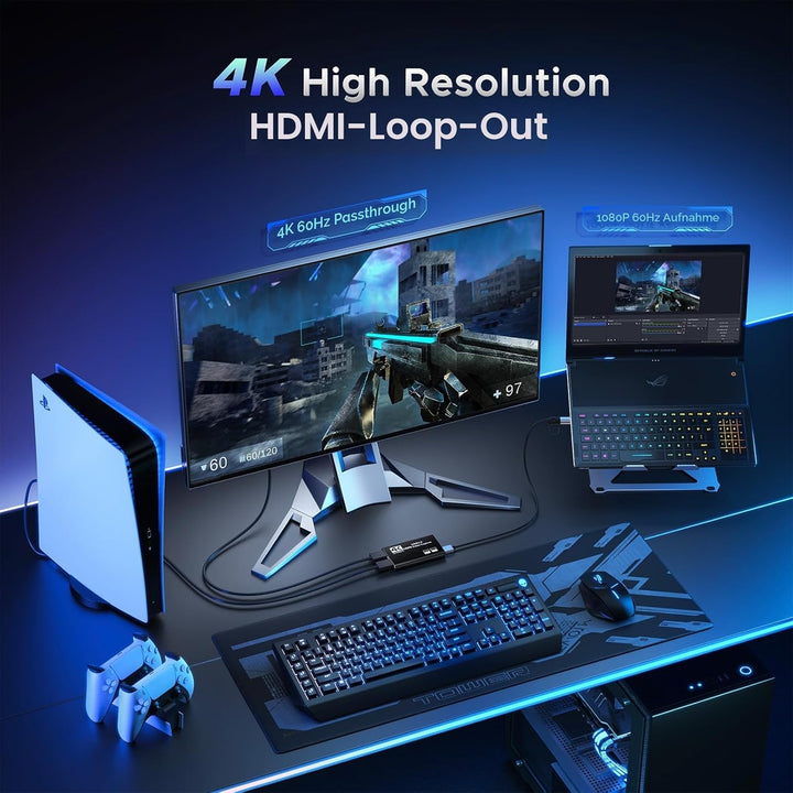XIIXMASK Video Capture Card, Audio Video Capture Card, USB 3.0 Capture Card 4K HDMI Loop-Out, 1080P
