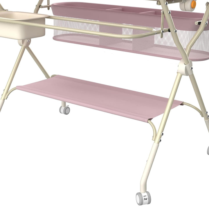 Klappbare Wickelkommode, Baby Wickelkombi, mobiler Wickeltisch mit Wickelauflage und Ablagefächern,