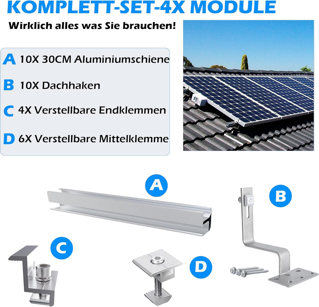 Warmfay Solar Halterung Ziegeldach Montageset, Erweitert Photovoltaik Montageschiene Dachhaken Solar