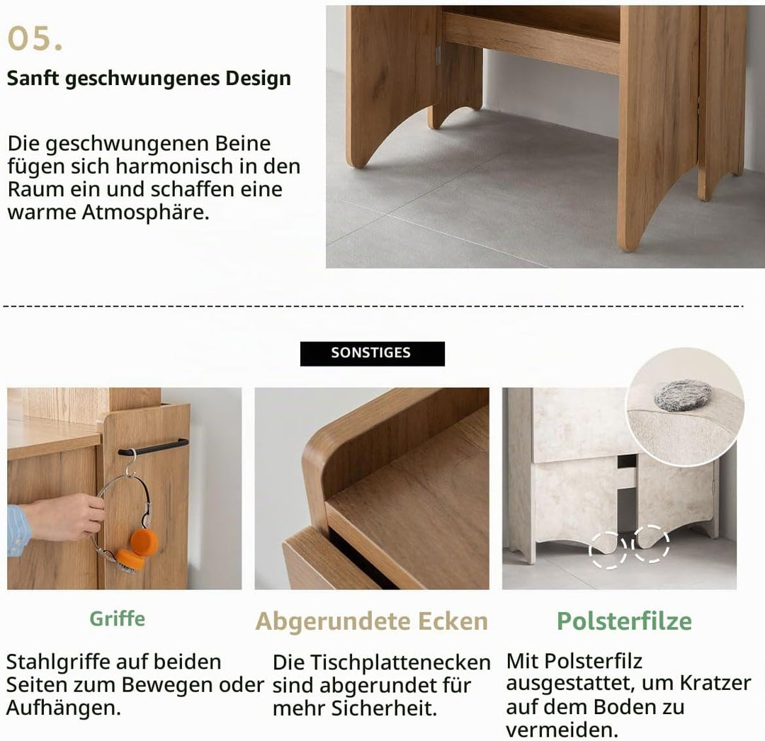 EMOOR Klappschreibtisch TATAMU Holzpaneelen (Eiche), Platzsparender Rechteckiger Tisch Ohne Montage