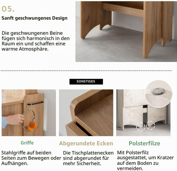 EMOOR Klappschreibtisch TATAMU Holzpaneelen (Eiche), Platzsparender Rechteckiger Tisch Ohne Montage