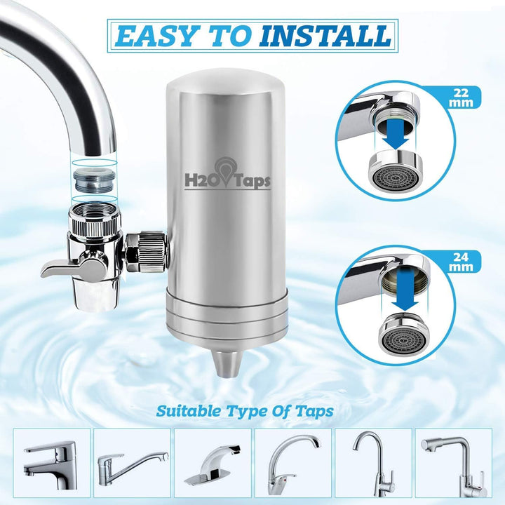 H2O Taps - Wasserfilter für den Wasserhahn - Wasserhahn - Edelstahl 304 Trinkwasserfilter - Wasserfi