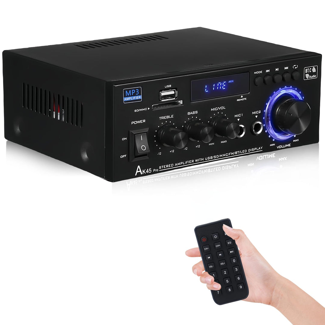 AK45 HiFi Verstärker Mini Stereo Bluetooth Radio Audio Verstärker Receiver, 12V/ 240V 2.0 Kanäle 40W