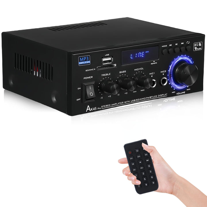 AK45 HiFi Verstärker Mini Stereo Bluetooth Radio Audio Verstärker Receiver, 12V/ 240V 2.0 Kanäle 40W