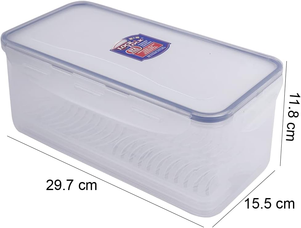 LocknLock PP Classic Vorratsdose mit Ablaufgitter | 3,4 L | 29,7 x 15,2 x 11,8 cm | 100% luft- und w