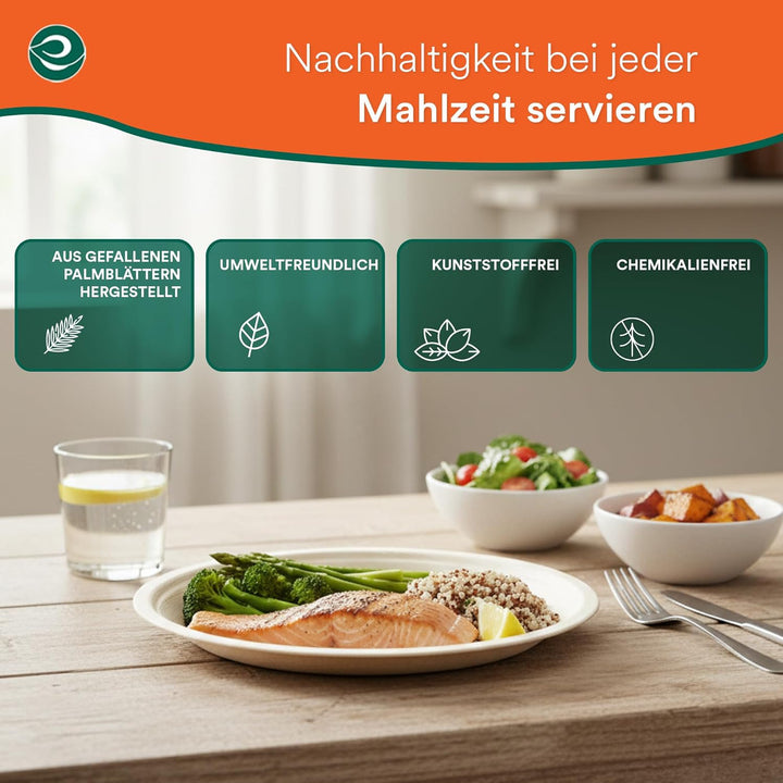 ECO SOUL 100% kompostierbare 20 cm, runde Palmblatt Teller [25 Stück] I Premium Palmblatt Geschir I