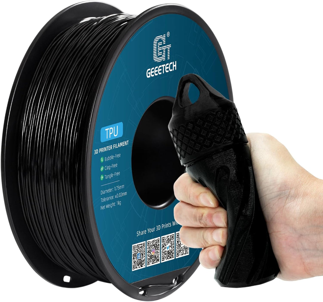 GEEETECH TPU Filament 1,75 mm +/- 0,02 mm für 3D Drucker, 1KG 1 Spool Schwarz Schwarz 1KG, Schwarz 1