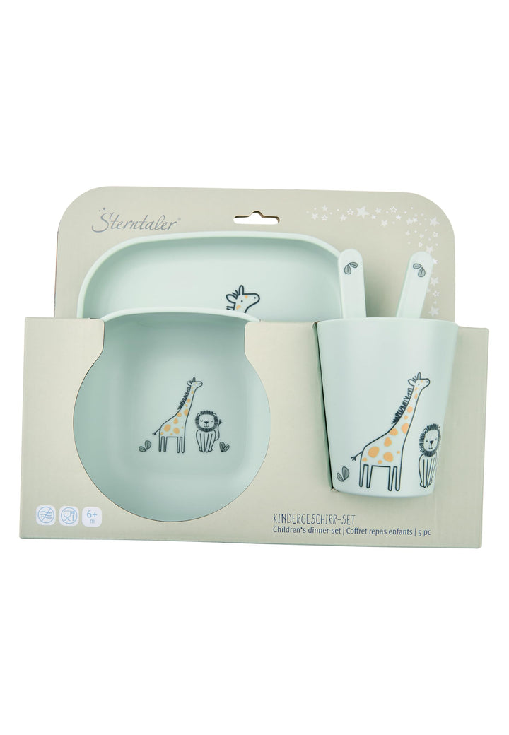 Sterntaler Geschirrset Giraffe & Löwe – Eckige Form mit Safari Motiv – Teller, Schale, Becher & Best