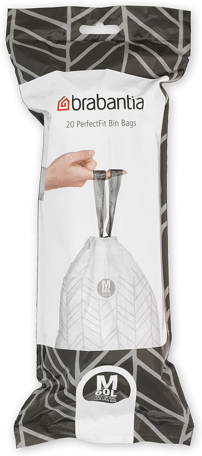 Brabantia Müllbeutel PerfectFit Multipack (Code M - 60L) Extra Starke Müllsäcke mit Zugband, 6 rolle