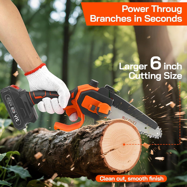 2-in-1 Mini Kettensäge 6 Zoll, 21V Akku-Hochentaster mit Verlängerungsstange 1,32–2,3 m, Elektro Hoc