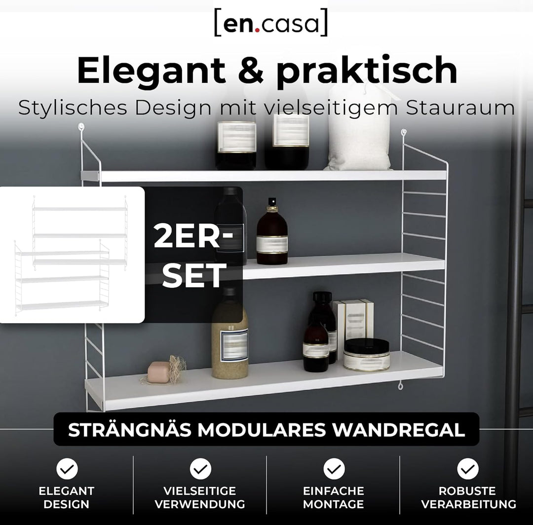 [en.casa] Modulares Wandregal Strängnäs 2er Set Metallregal Weiss Hängeregal mit 3 Regalböden Badreg
