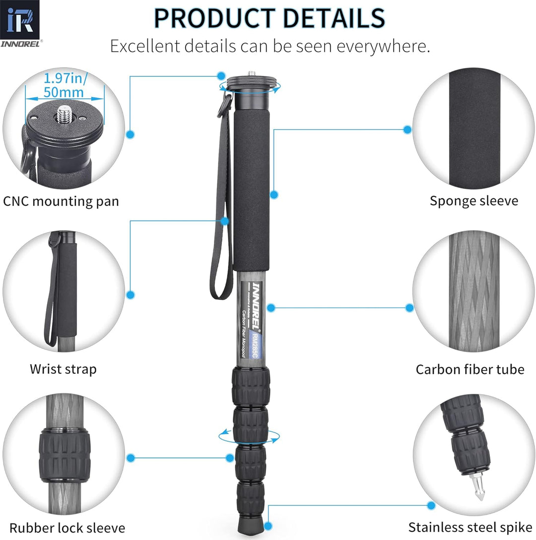 Kohlefaser-Kamera-Einbeinstativ INNOREL RM285C Professionelles, tragbares, leichtes Reise-Einbeinsta
