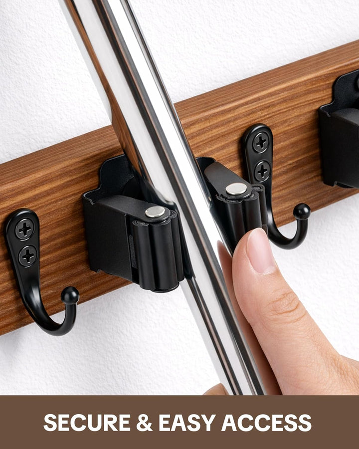Lorbro 2 Stück Besenhalterung Wand, Wandhalterung Besen aus Holz, Besenhalter und Mopphalter mit 4 H