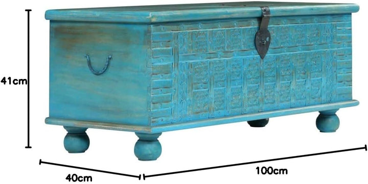 Festnight Aufbewahrungstruhe Aufbewahrungsbox mit Deckel Massives Mangoholz 100 x 40 x 41 cm Blau