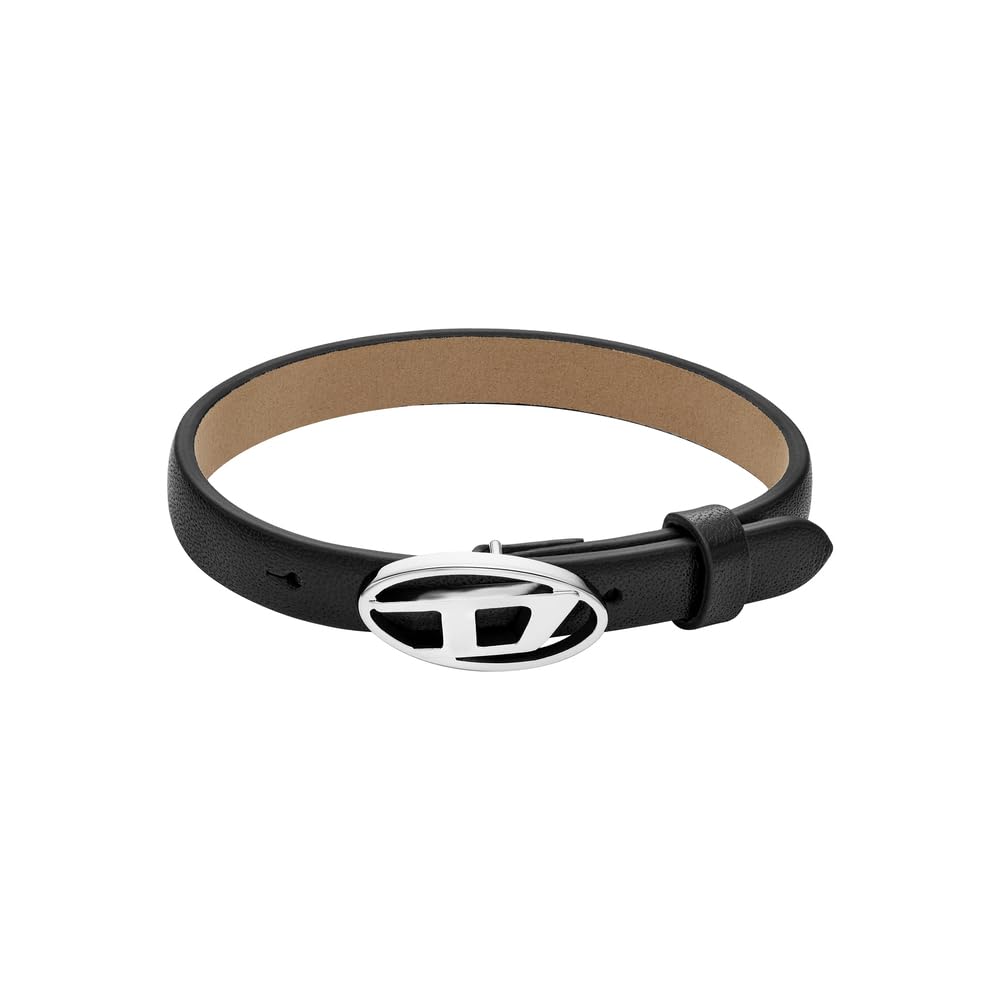 Diesel Herren Lederarmband mit Druckknopfverschluss Fettes Schwarz, Fettes Schwarz