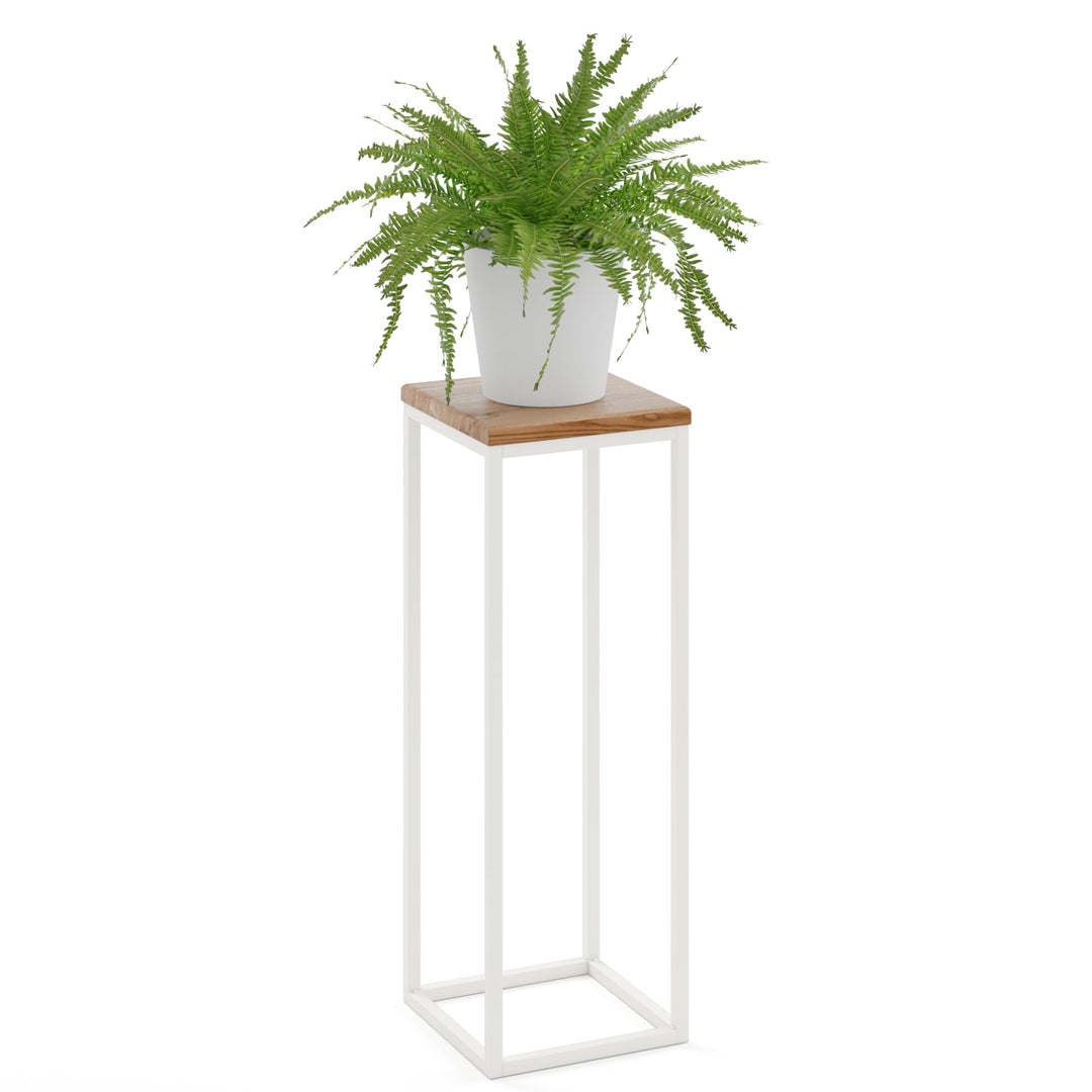 LAMO Manufaktur Blumenständer Weiss Metall | Pflanzenständer Holz mit Dunkel Farbe | Blumenhocker ho