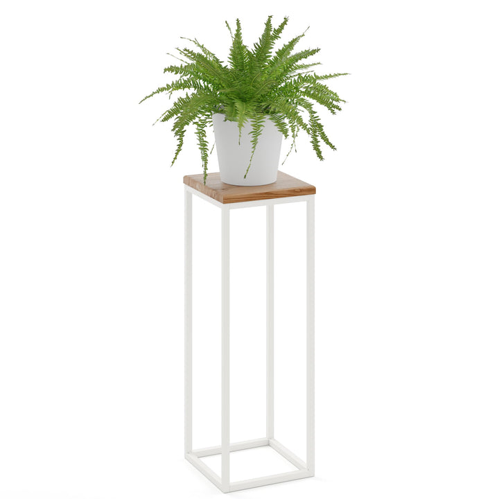 LAMO Manufaktur Blumenständer Weiss Metall | Pflanzenständer Holz mit Dunkel Farbe | Blumenhocker ho