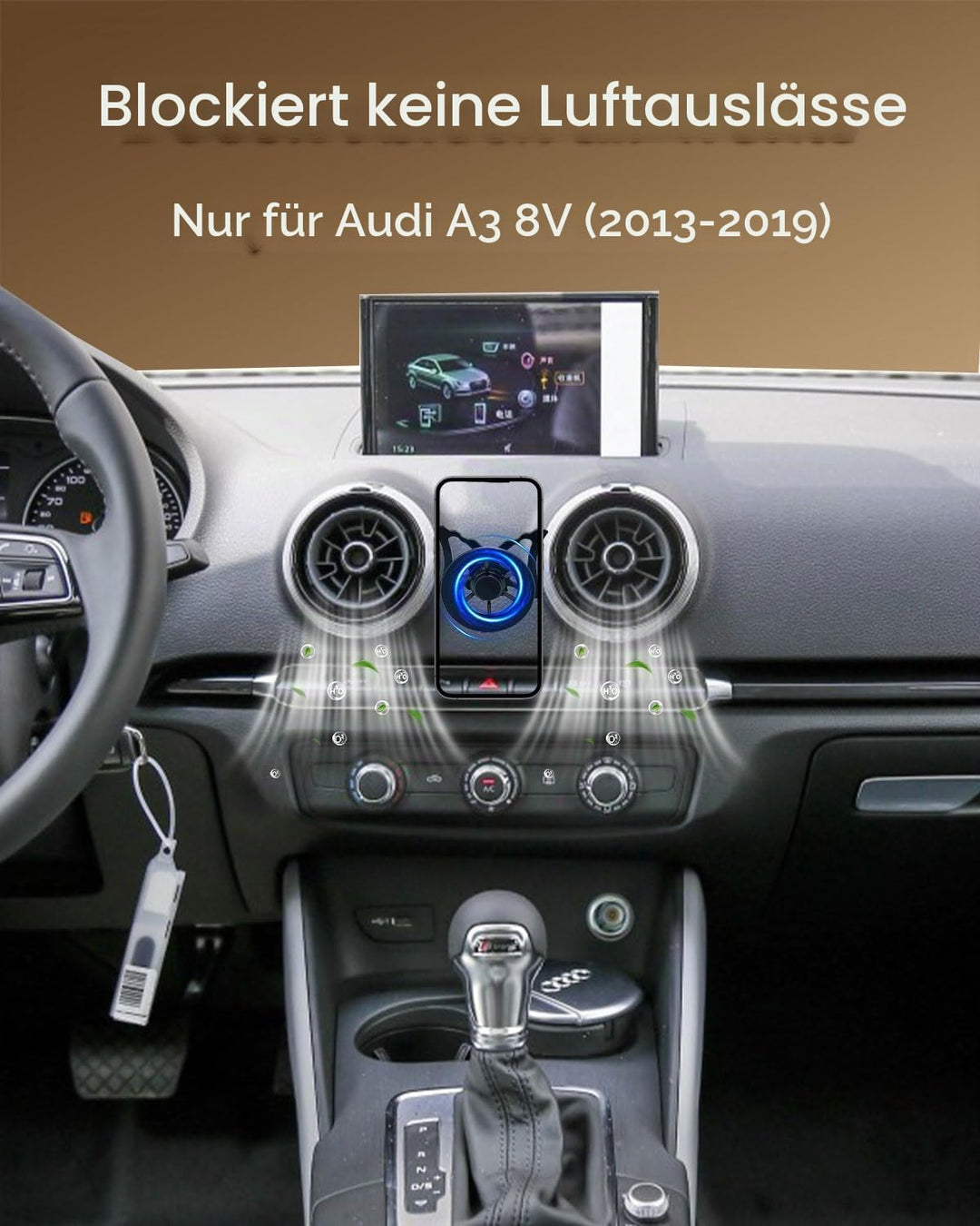 Magnet Handyhalterung kompatibel mit Audi A3 8V 2013-2019, für Magsafe, 360 Grad KFZ Lüftungsschlitz