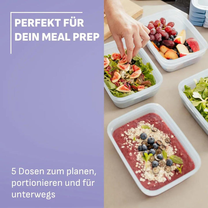 EMSA oneClick Frischhaltedosen, Meal Prep Set 5 x 1,2L, Lebensmittel 2 x länger frisch, 100% dicht,